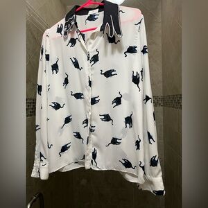 Chic Women's Blouse with Black Cat Design
